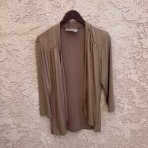 Chicos Travellers Gold Bronze Shimmer Open Cardigan Drape Jacket Size 1
